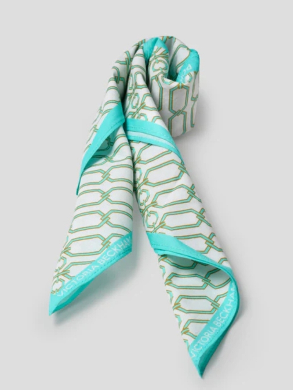Victoria Beckham Turquoise & White Chain-Print Cotton Scarf